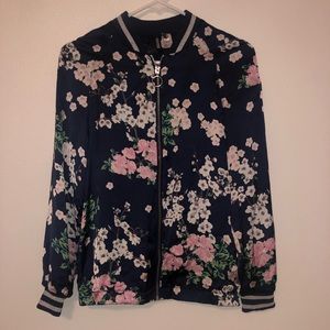 Blue floral bomber jacket
